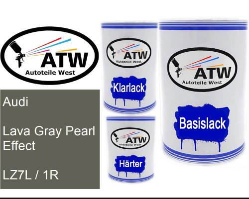 Audi, Lava Gray Pearl Effect, LZ7L / 1R: 500ml Lackdose + 500ml Klarlack + 250ml Härter - Set, von ATW Autoteile West.